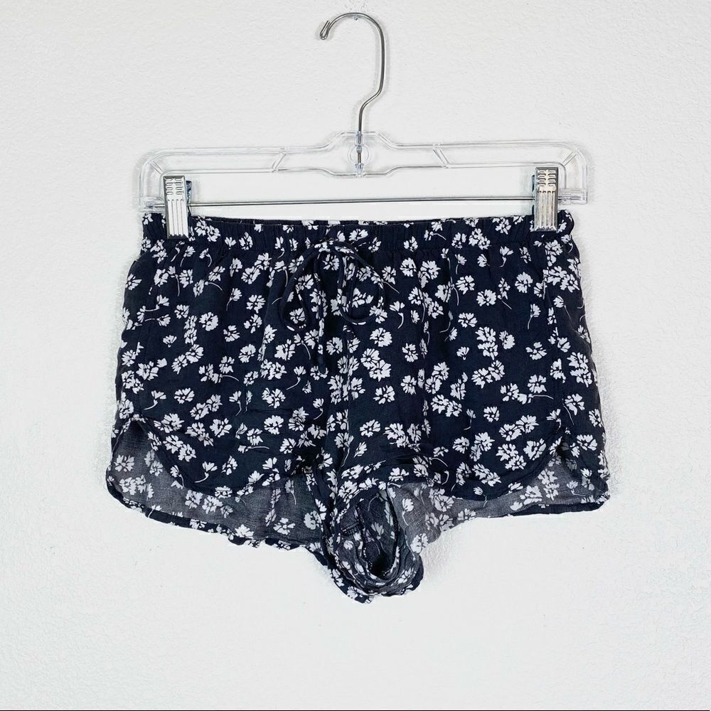 LLD Grey & White Floral High Rise Booty Lounge Shorts